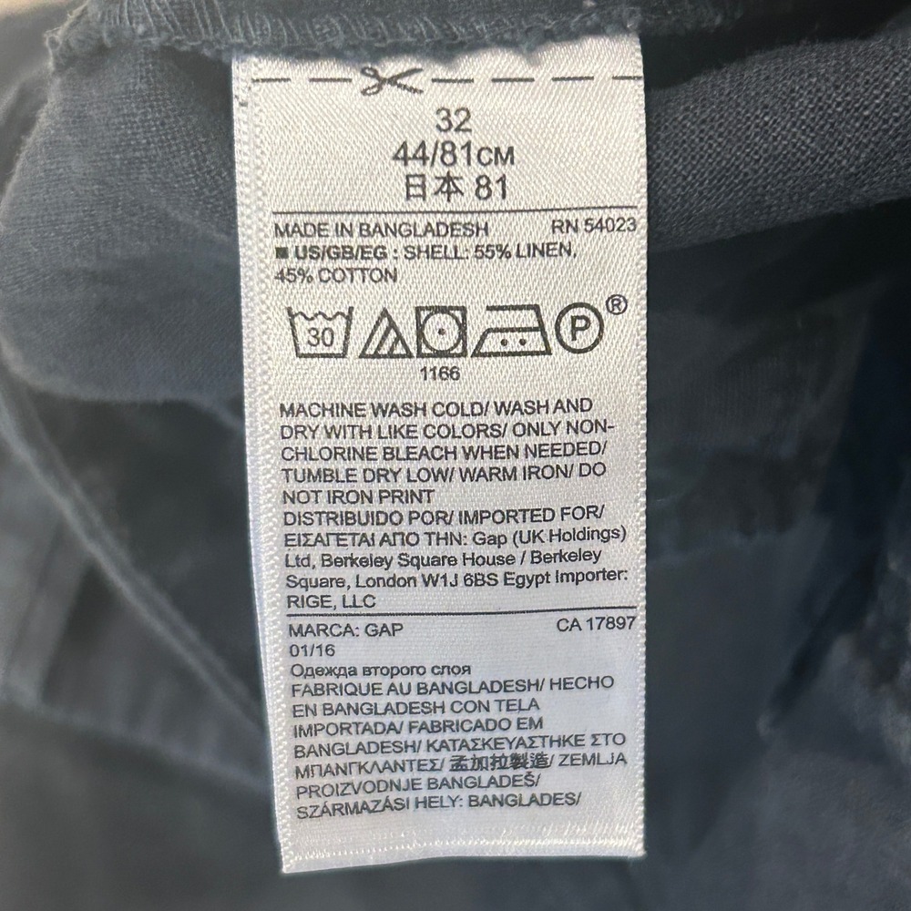 Gap Short Mens 32x10 Washed Black Linen Cotton Chino Lightweight 201283-00 - Picture 4 of 8
